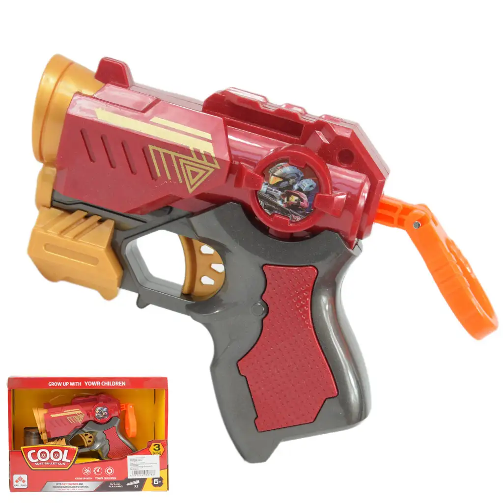 Cool Soft Bullet Gun: Малък пистолет за стрелба с гъби с патрони в червен цвят 14см изображение 1