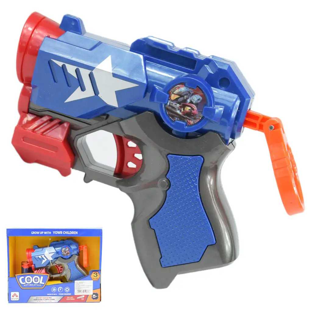 Cool Soft Bullet Gun: Малък пистолет за стрелба с гъбички с патрони в син цвят 14см изображение 1