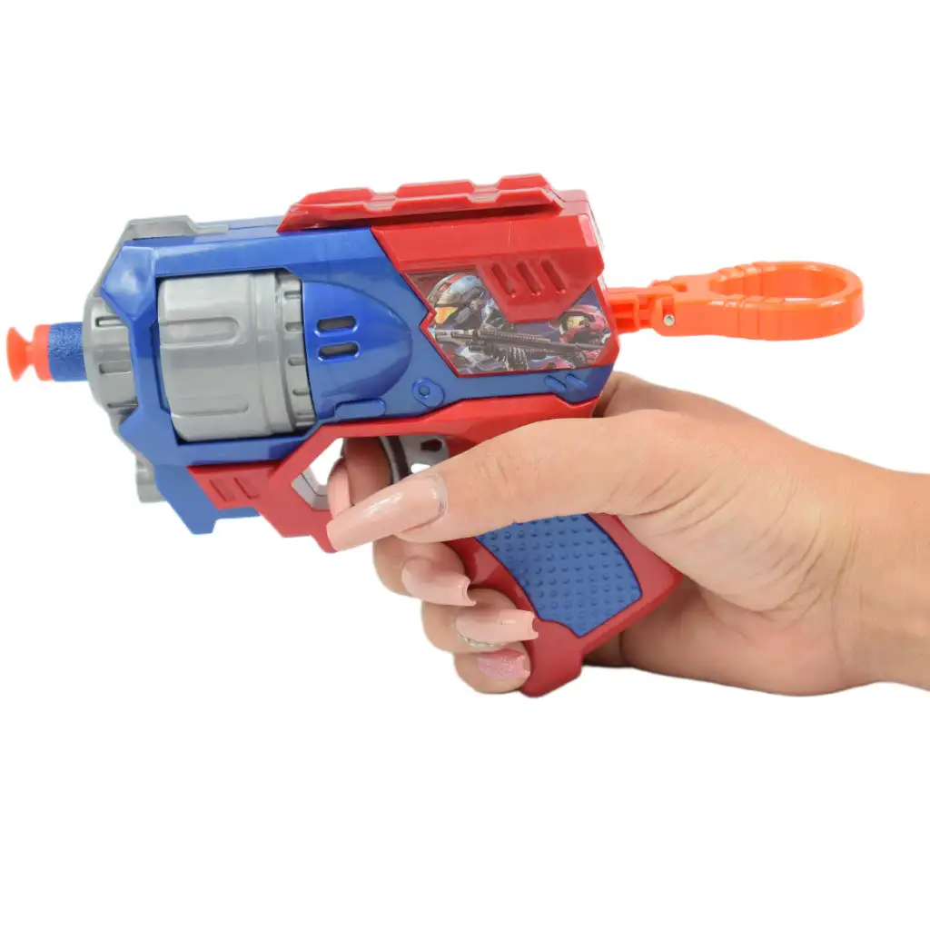 Cool Soft Bullet Gun: Малък пистолет за стрелба с гъбички в синьо-червен цвят 14см изображение 4