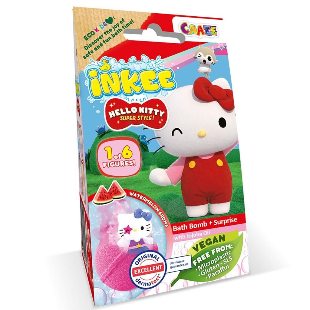 Craze Inkee: Веганска баня с топки комплект с колекционерска фигурка на Hello Kitty - Аромат на диня изображение 1