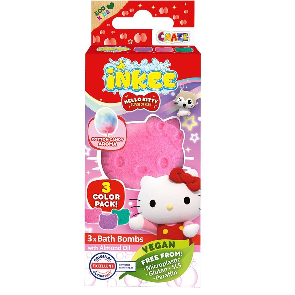 Craze Inkee: Вегански бомби за баня форми - Hello Kitty с аромат на захарен памук 3бр. изображение 1