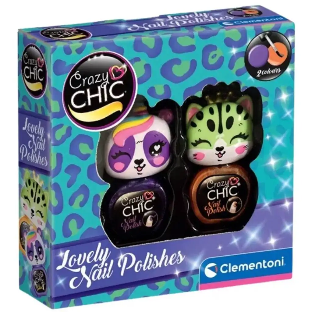 Crazy Chic: Lovely Nail лак за нокти с четка под формата на животни 2бр. жълт и розов комплект - Clementoni изображение 1