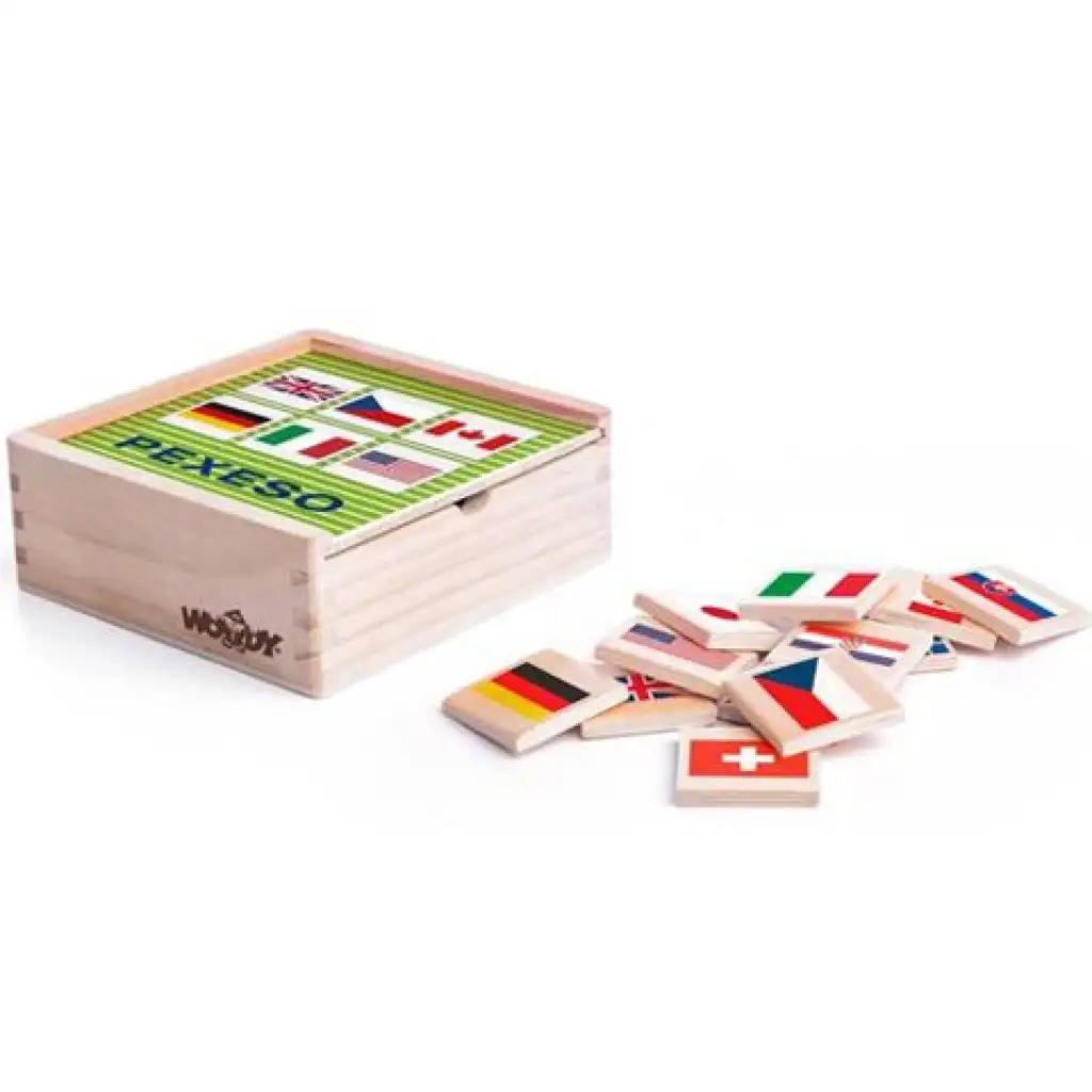Дървена игра с памет с флагове в кутия - Woodyland изображение 1