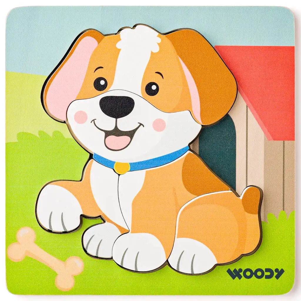 Дървено пъзел с кученца 5 части - Woodyland изображение 1