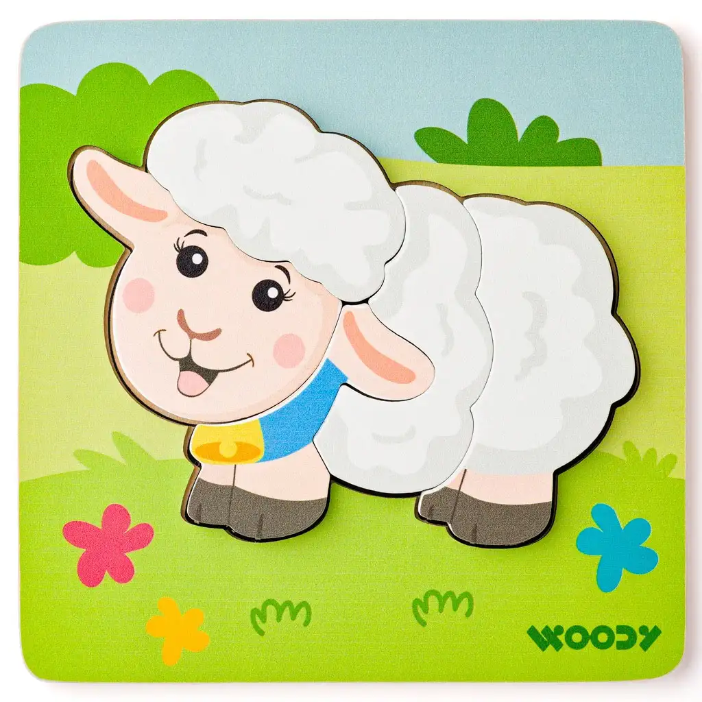 Дървено пъзел с овчица 5бр - Woodyland изображение 1