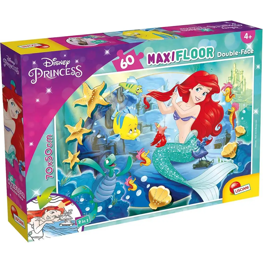 Disney Ариел 2 в 1 60 части макси пъзел и оцветяване 70x50см - Lisciani изображение 1
