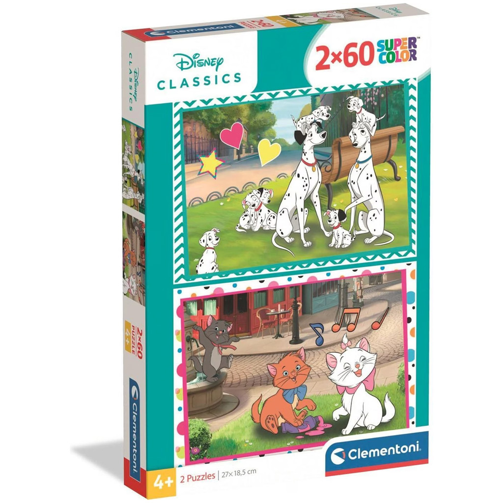 Disney Класики 101 кученца и Котешката аристократия 2x60бр. Supercolor пъзел - Clementoni изображение 1