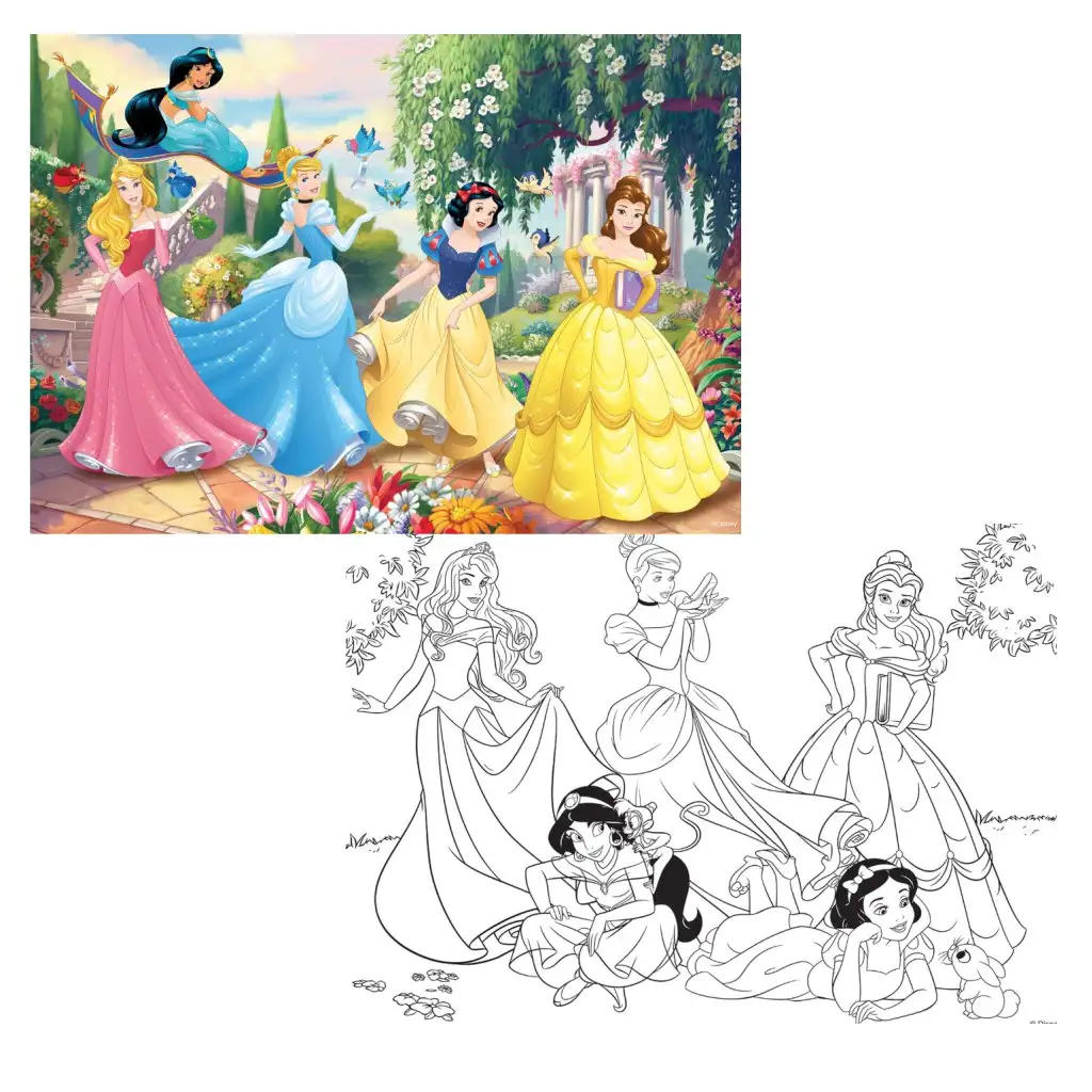 Disney Принцеси 2 в 1 108 части пъзел и оцветяване 70x50см - Lisciani изображение 2