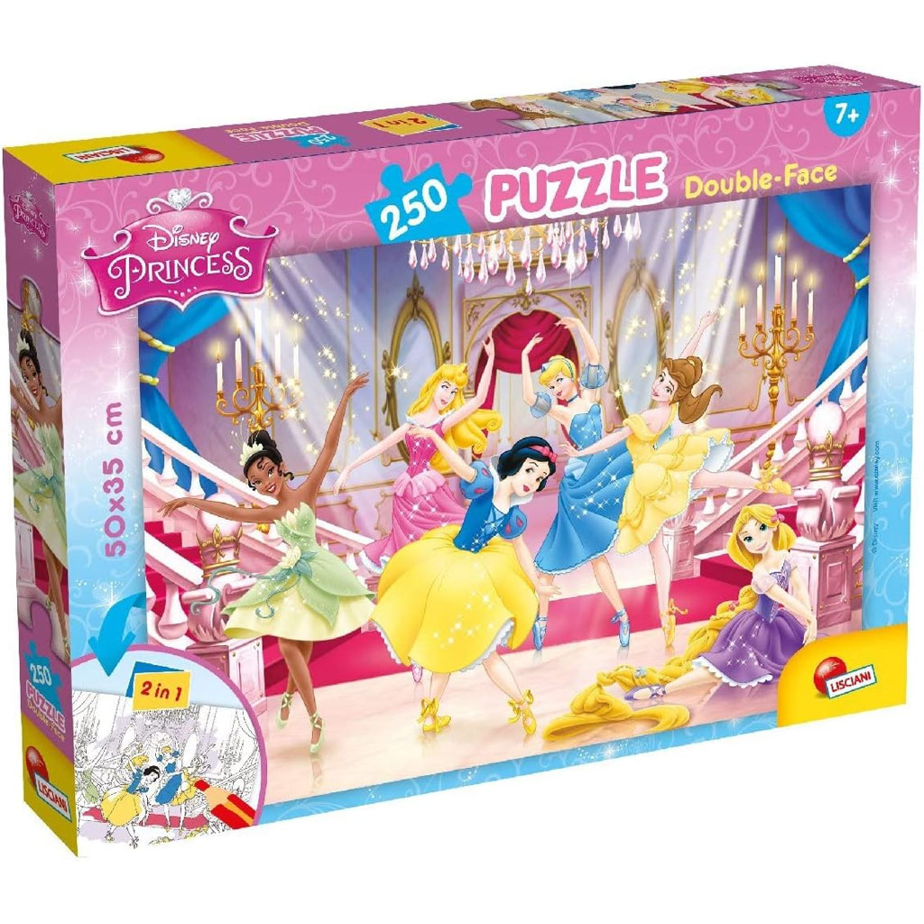 Disney Принцеси 2 в 1 250 части пъзел и оцветяване 50x35cm - Lisciani изображение 1