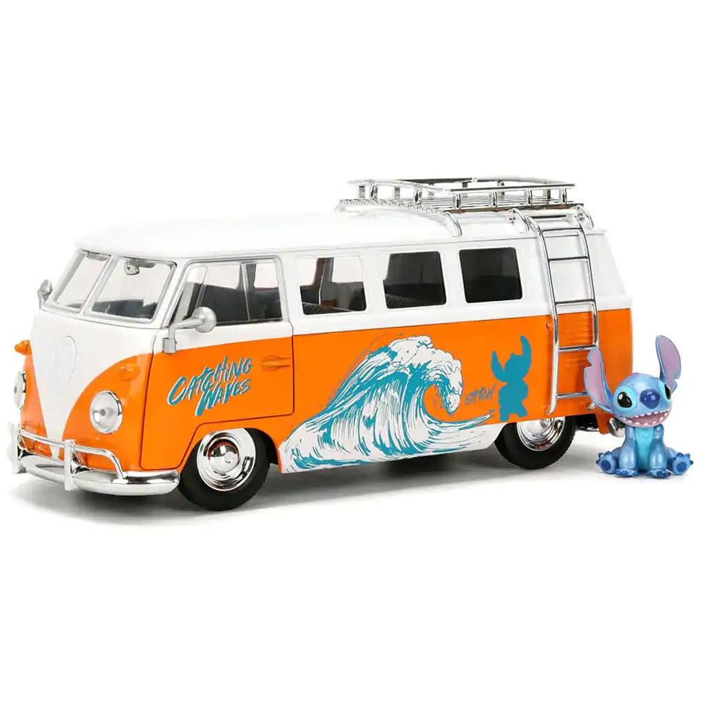 Disney Stitch – 1961 Volkswagen Bus малък автомобил с фигурка Stitch 1/24 - Jada Toys изображение 2