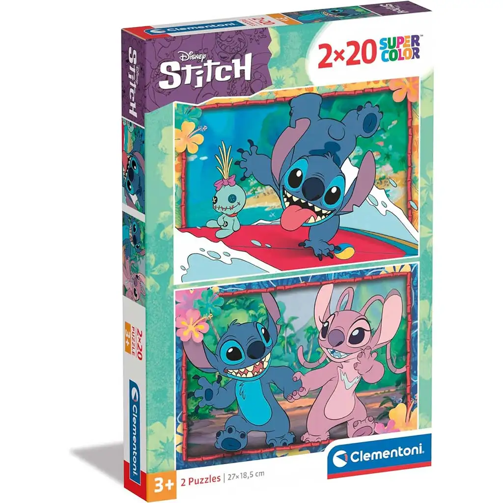 Disney Stitch 2x20бр. Supercolor пъзел - Clementoni изображение 1