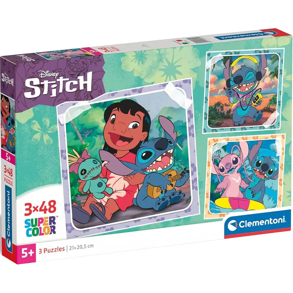 Disney Stitch 3x48бр. Supercolor пъзел - Clementoni изображение 1