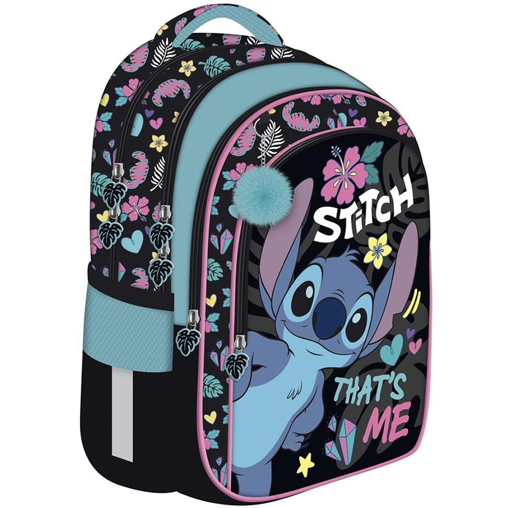 Disney Stitch модел 4-отделен училищен ранец, раница в синьо с помпон BPL58 40x29x19 см изображение 1