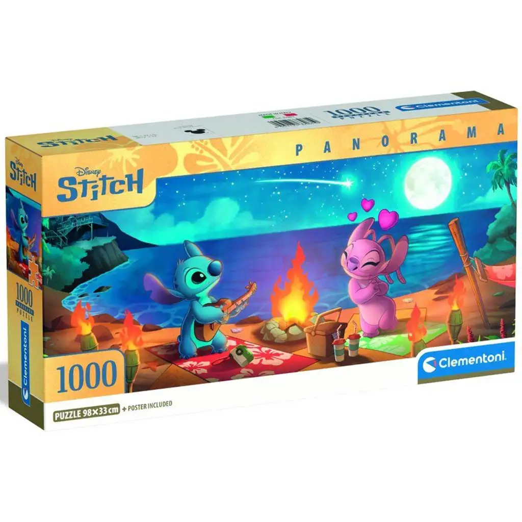 Disney Stitch – Панорамен пъзел с пикник на плажа от 1000 части - Clementoni изображение 1