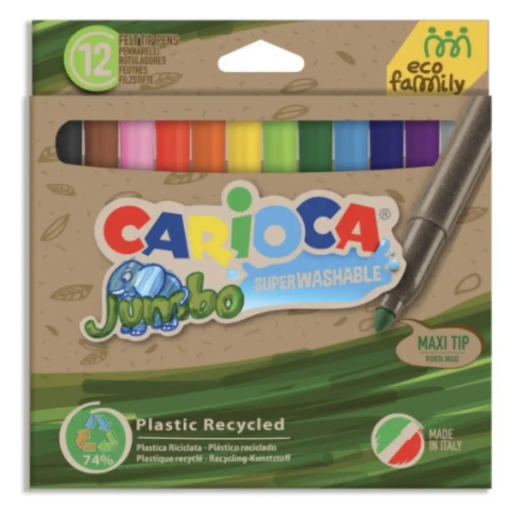 Eco Family Jumbo 12бр. цветни флумастери комплект - Carioca изображение 1