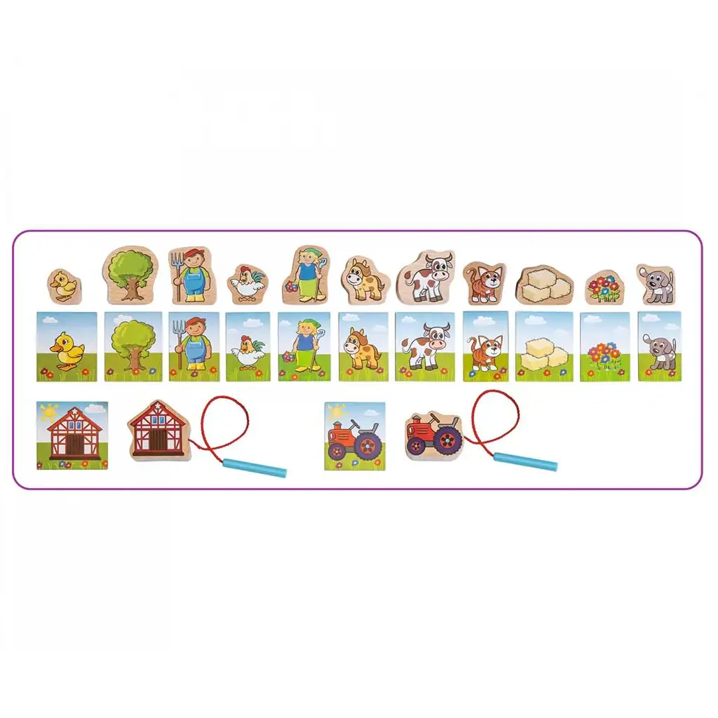 Eichhorn: Фермерска нанизваща дървена играчка 13бр. - Simba Toys изображение 2