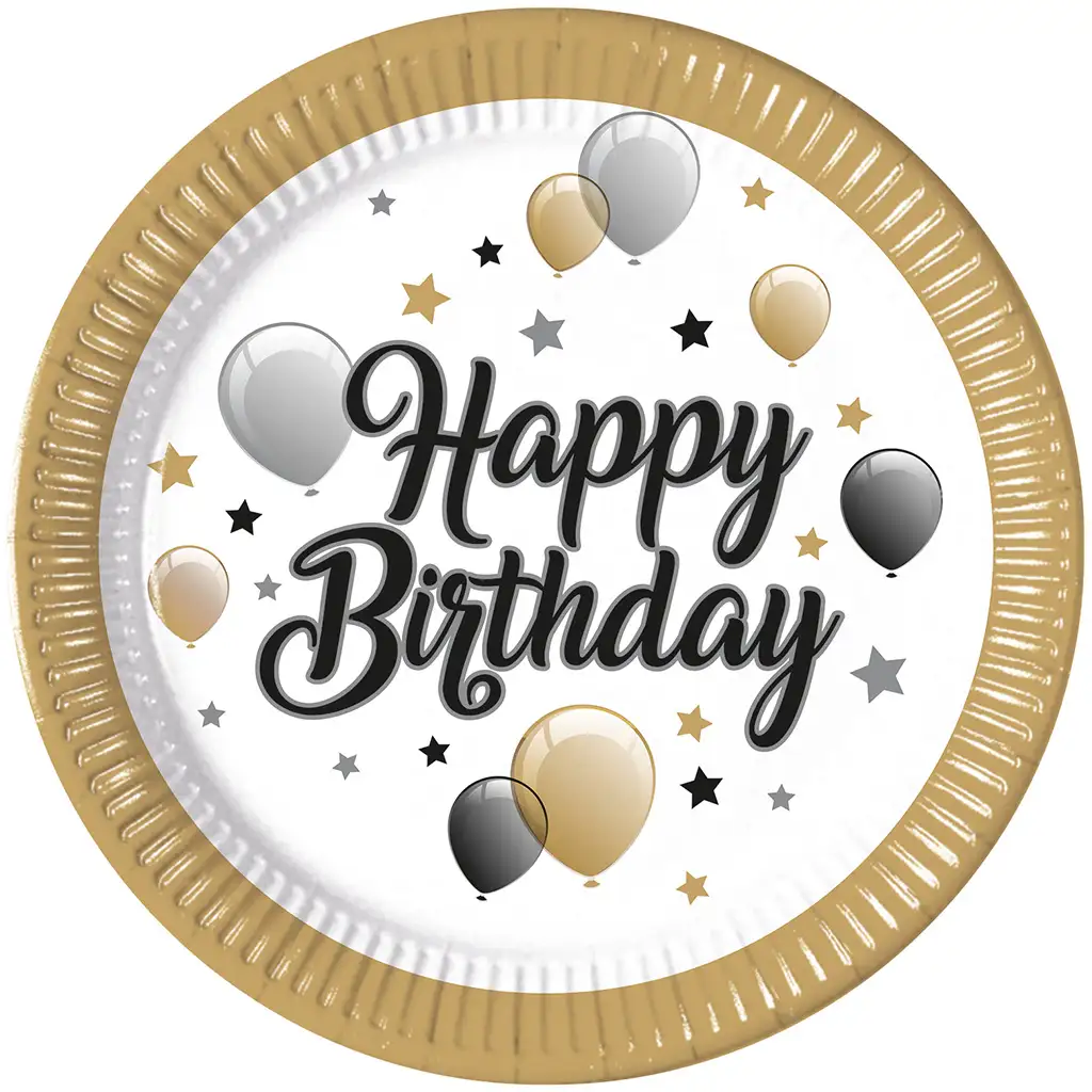 Елегантна рожденнодневна чиния с надпис „Happy Birthday” комплект от 8 броя изображение 1