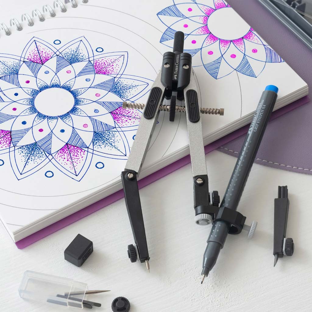 Faber-Castell: Бързо регулиращ се Комплект Циркул с Универсален Адаптер – Сребрист цвят изображение 2