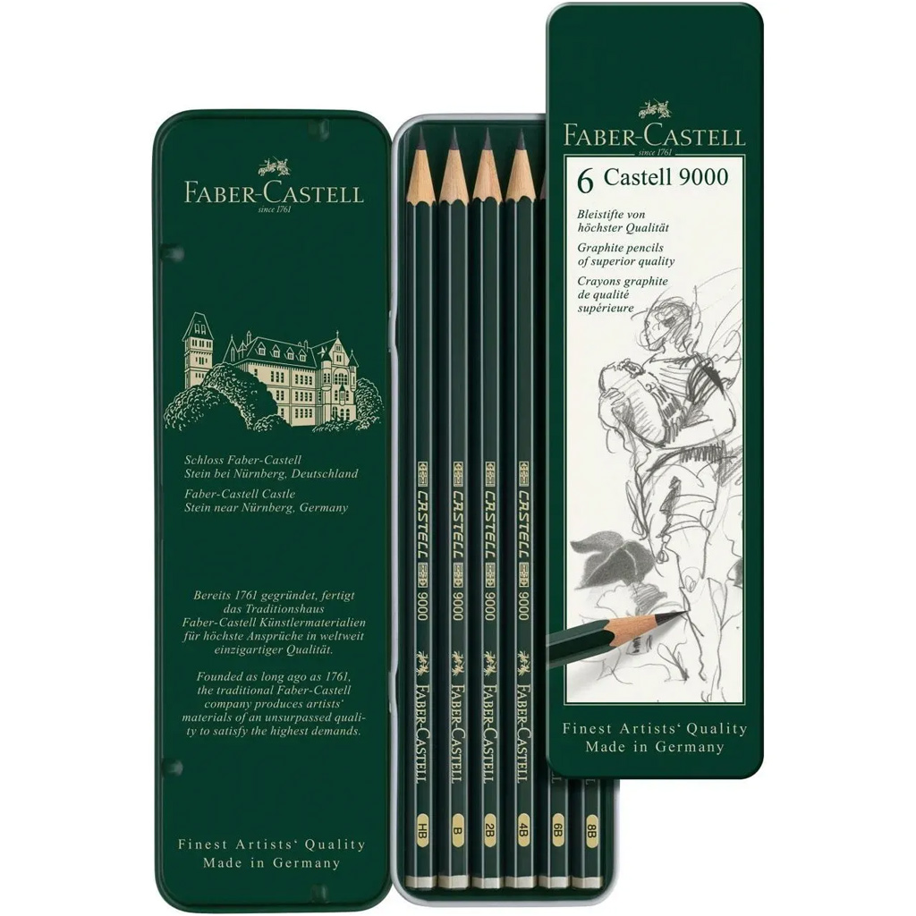 Faber-Castell: Castell 9000 Графитен молив 6бр. комплект в метална кутия изображение 2