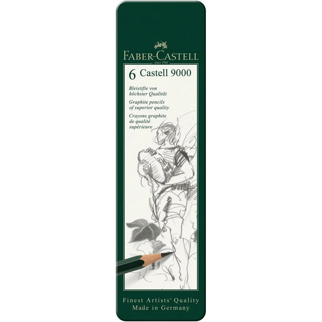 Faber-Castell: Castell 9000 Графитен молив 6бр. комплект в метална кутия изображение 1