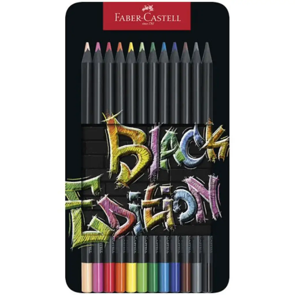 Faber-Castell: Черна серия цветни моливи 12бр. комплект в метална кутия изображение 1