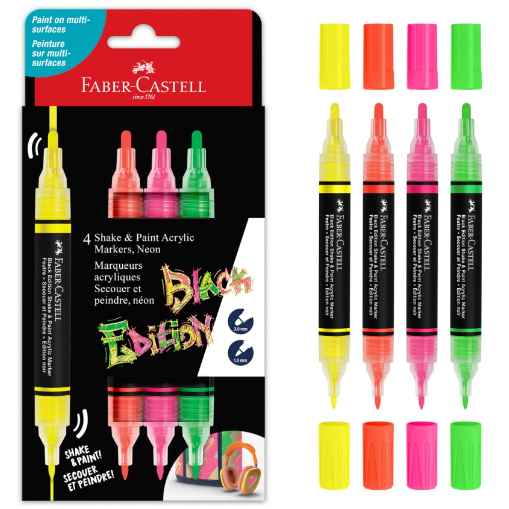 Faber-Castell: Черна версия Shake & Paint 2 с 2 края 3mm и 1mm 4бр цветен маркер комплект изображение 1