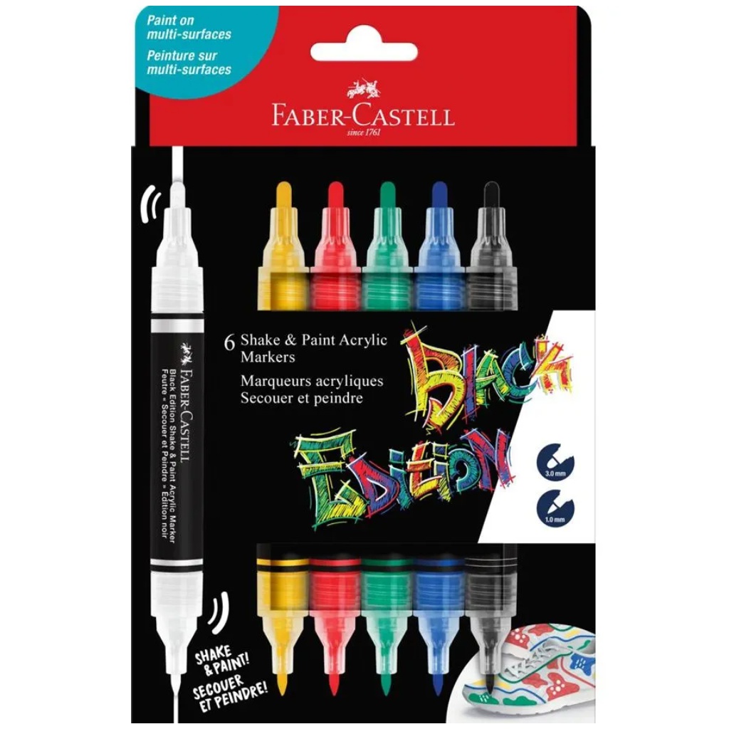 Faber-Castell: Черна версия Shake & Paint 2 с 2 върха 3mm и 1mm 6бр цветен маркер комплект изображение 1