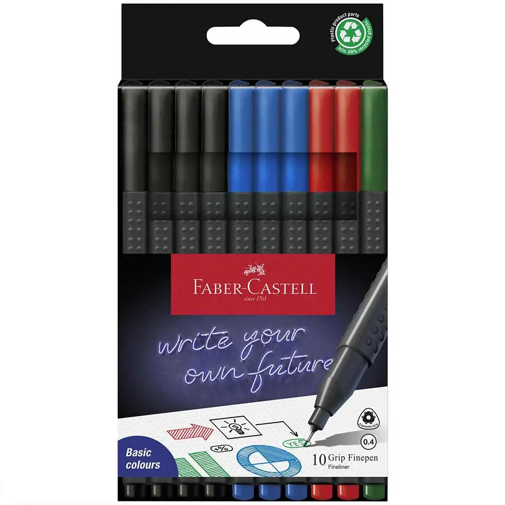 Faber-Castell: GRIP флумастер с връх 0,4mm 4 цвята 10бр. комплект изображение 1