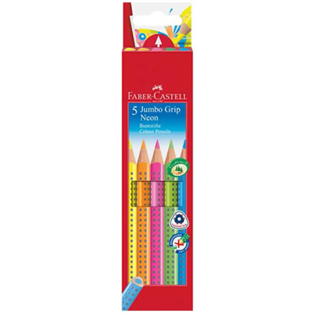 Faber-Castell: GRIP Jumbo Neon цветни моливи комплект - 5бр изображение 1