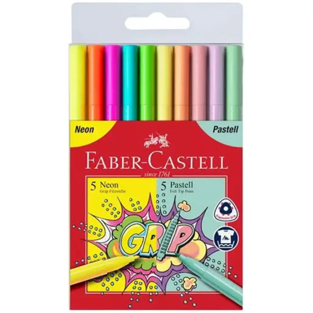 Faber-Castell: Grip неонов и пастелен флумастер комплект 5+5бр. изображение 1