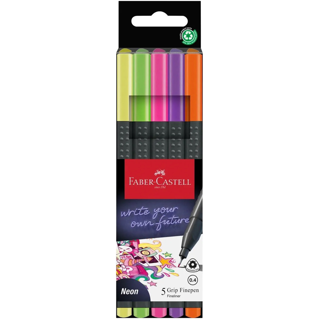 Faber-Castell: Grip неонови 0,4mm маркери комплект 5бр. изображение 1