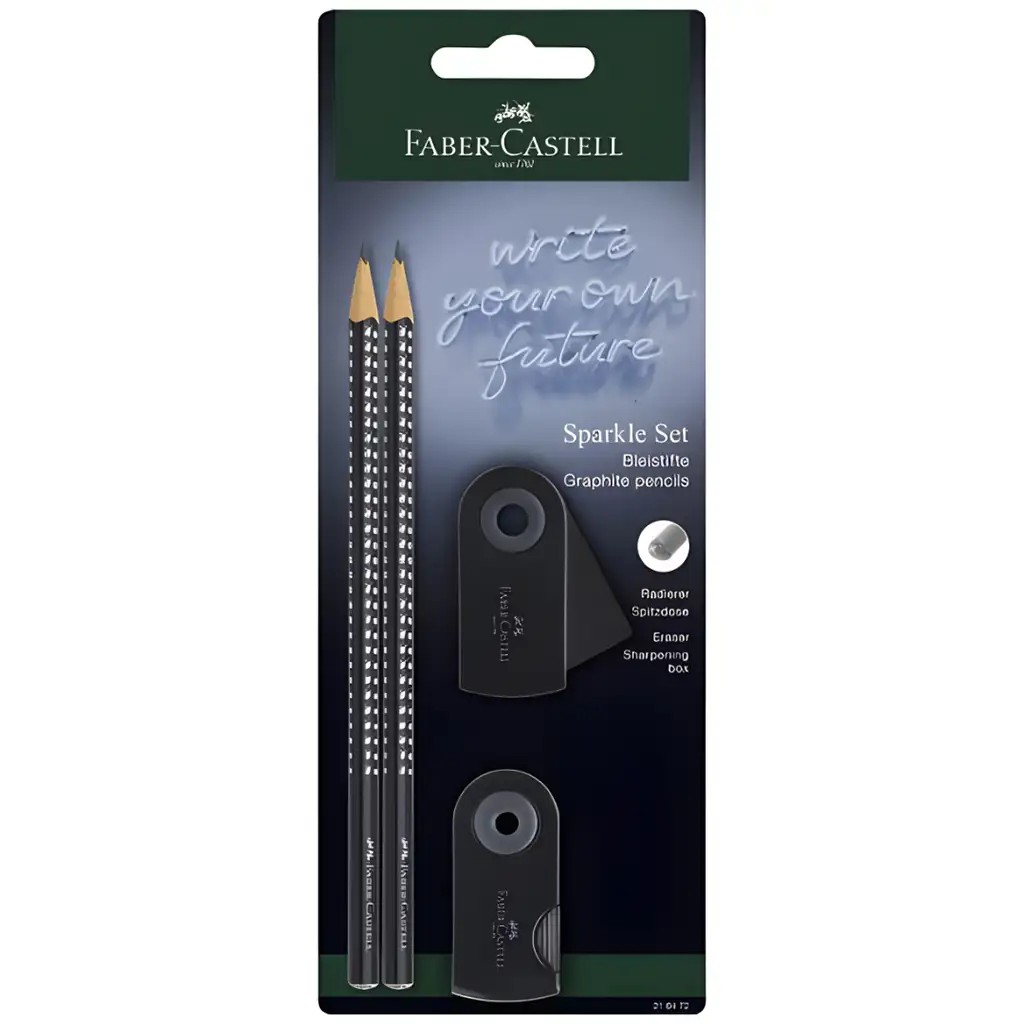 Faber-Castell: GRIP Sparkle 4 броя черен графитен молив комплект с гумичка и острилка изображение 1