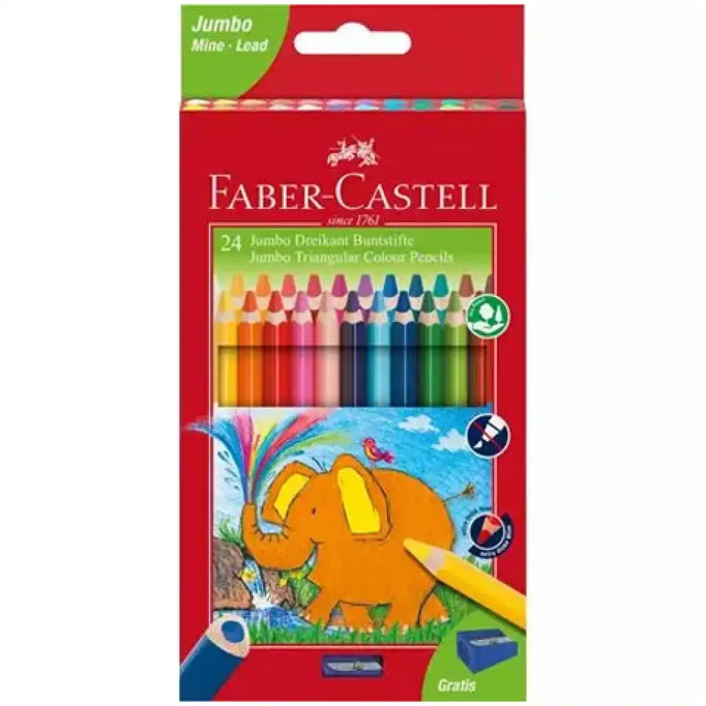 Faber-Castell: Jumbo 24бр. триъгълни цветни моливи с острилка изображение 1
