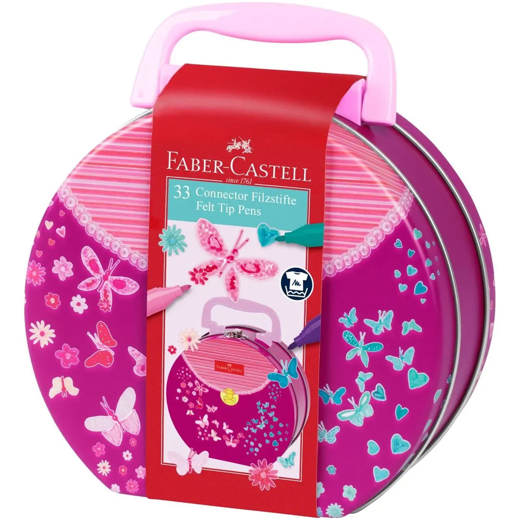 Faber Castell: Комплект флумастери Connector 33бр. в метална чанта с пеперуди изображение 1