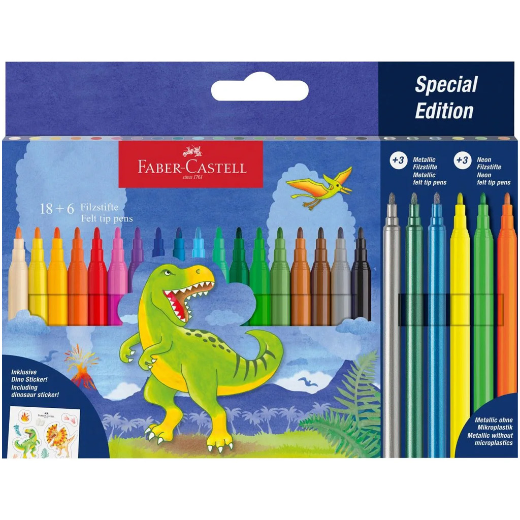 Faber-Castell: Комплект флумастери с динозаври 18+6бр. изображение 1