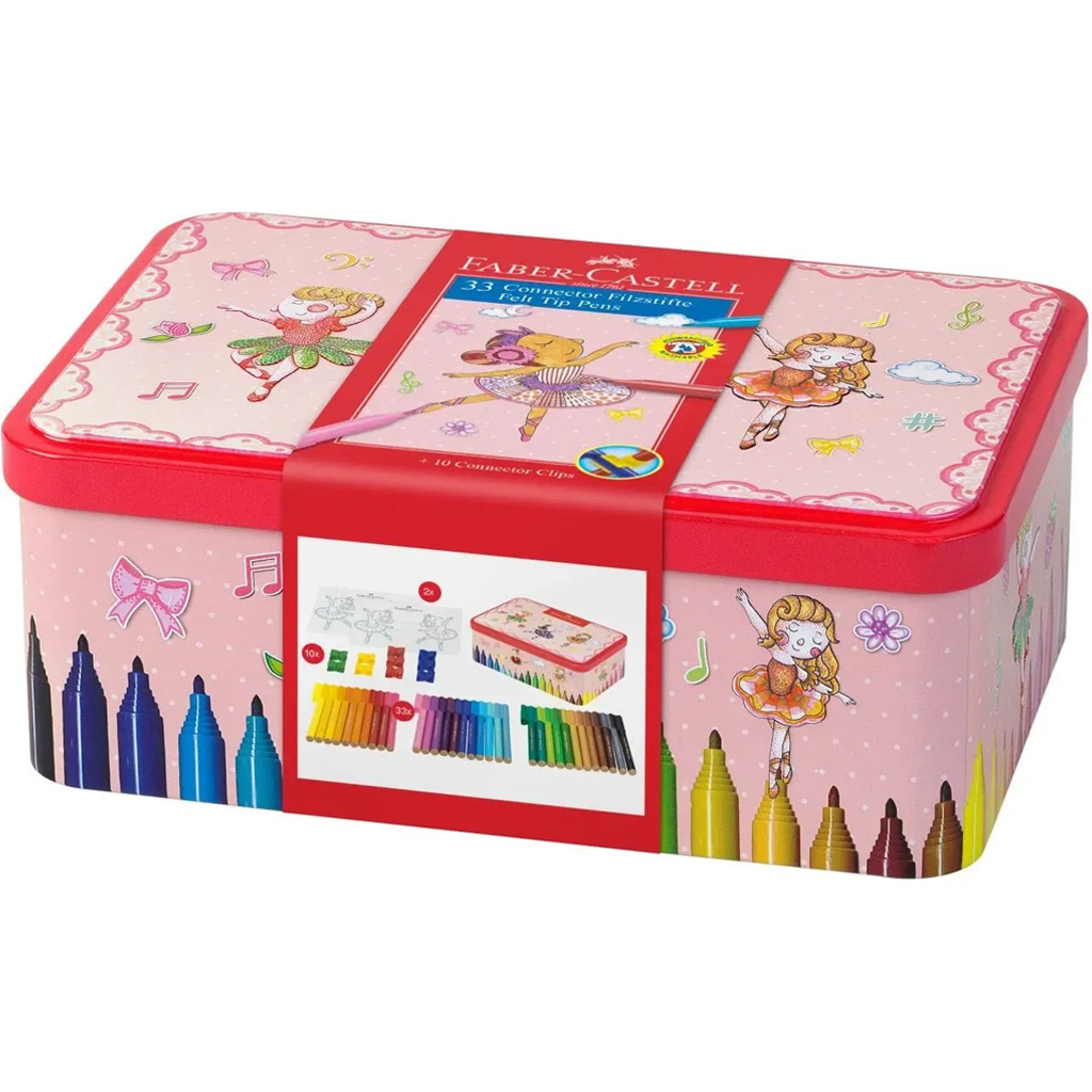 Faber Castell: Комплект маркери Connector 33бр. в метална кутия с балерина изображение 1