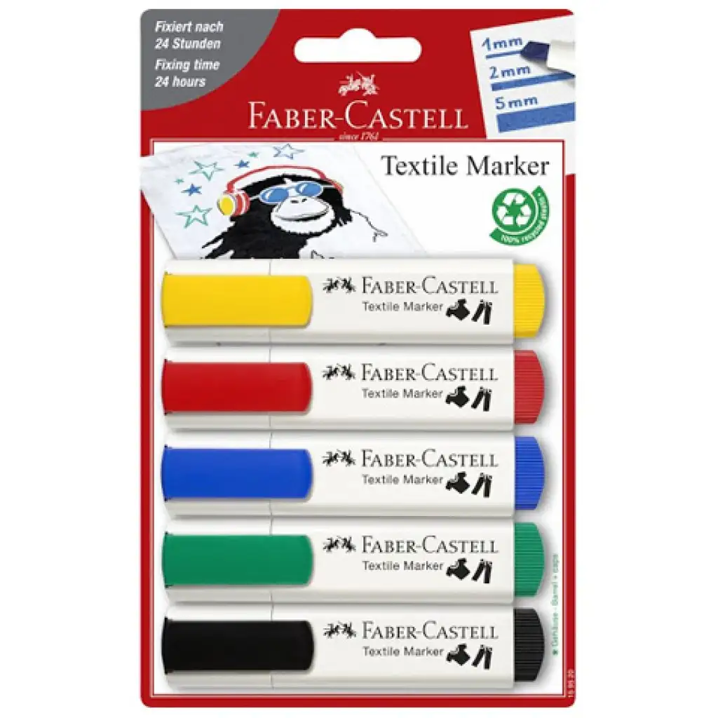 Faber-Castell: Комплект текстилни маркери в стандартни цветове 5бр. изображение 1