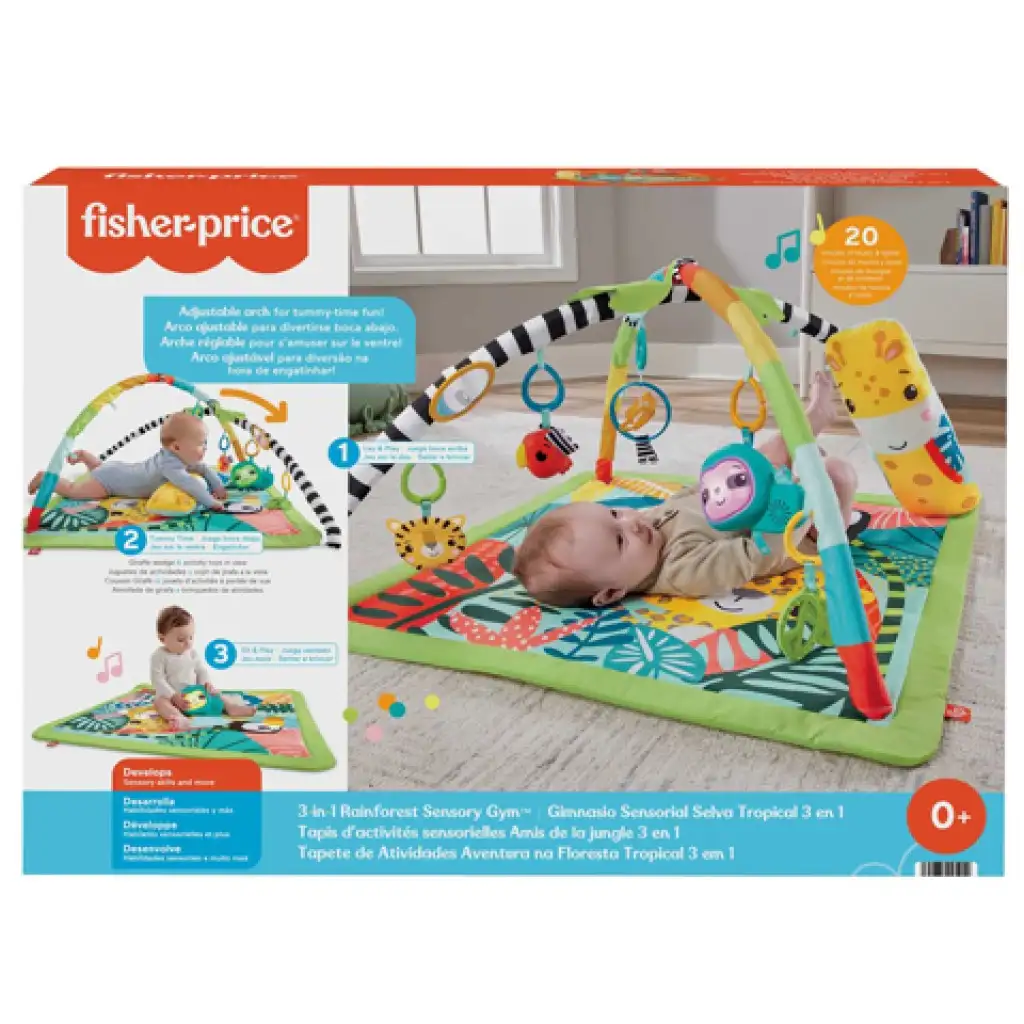 Fisher-Price: Дъждовна гора 3 в 1 играчка с музикален ленивец и възглавничка за корем - Mattel изображение 1