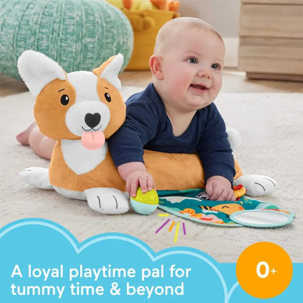 Fisher-Price: Кученце Коргий Нараствай с мен възглавница с дрънкалка, гризалка и огледало - Mattel изображение 2
