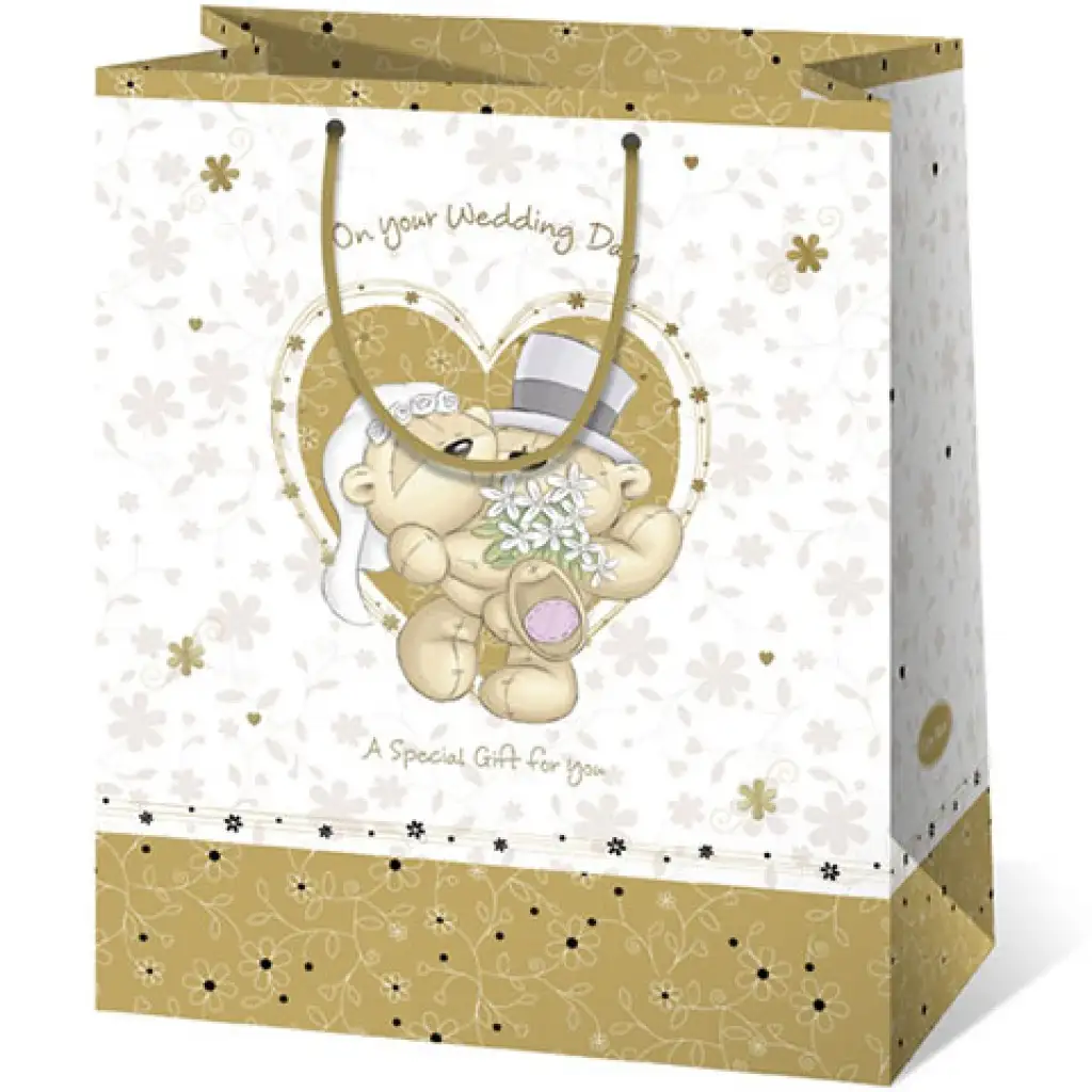 Гигантска подаръчна чанта с мотиви на мечета за сватба 40x56x20cm изображение 1