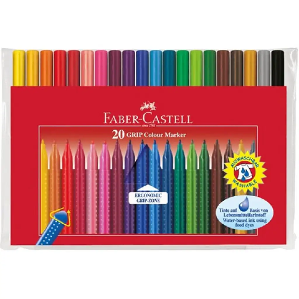 Grip цветни измиваеми флумастери 20бр. комплект - Faber-Castell изображение 1