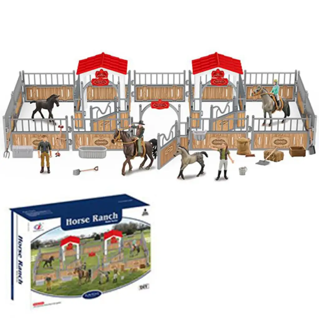 Horse Ranch премиум конюшня комплект за начинаещи с фигурки, заграждение и аксесоари изображение 1