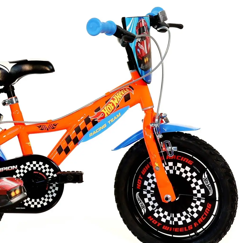 Hot Wheels 16” детски велосипед с държач за бутилка и странични колела в оранжево-черен цвят – Dino Bikes велосипед изображение 3