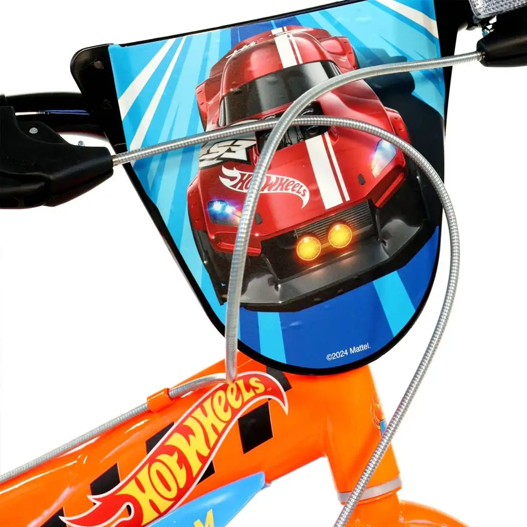 Hot Wheels 16” детски велосипед с държач за бутилка и странични колела в оранжево-черен цвят – Dino Bikes велосипед изображение 4