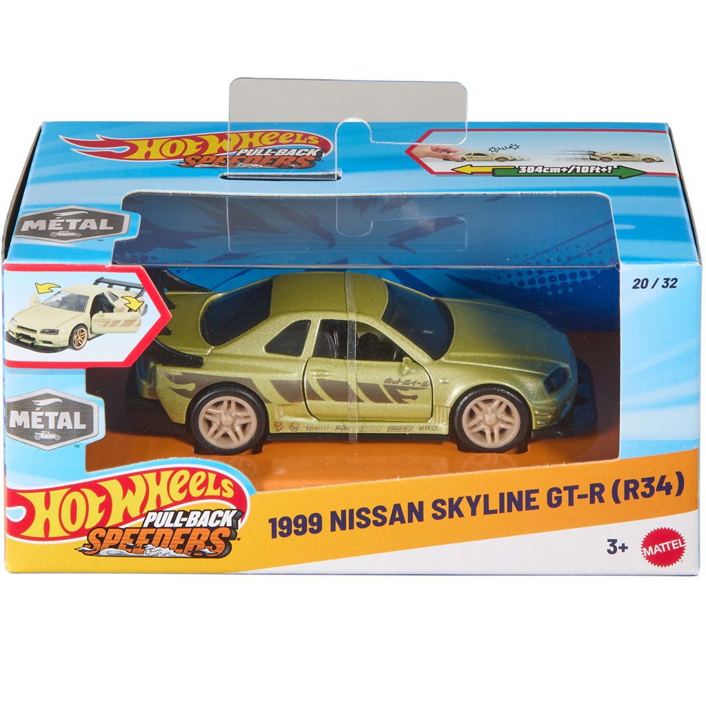 Hot Wheels: 1999 Nissan Skyline GT-R (R34) навиваща се количка 1/43 - Mattel изображение 1