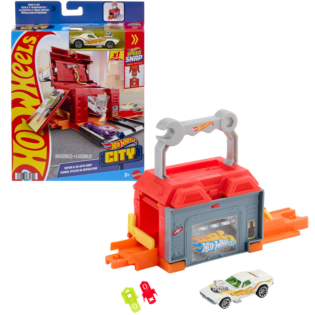 Hot Wheels: Градски ремонт и отиди автосервиз основен комплект за писта – Mattel изображение 1