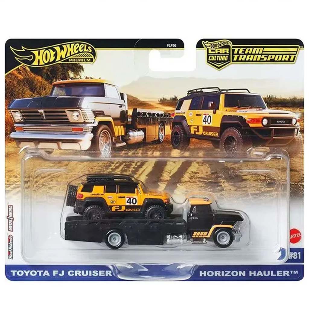 Hot Wheels: Horizon Hauler Премиум автомобилен транспорт и Toyota FJ Cruiser количка 1/64 - Mattel изображение 1