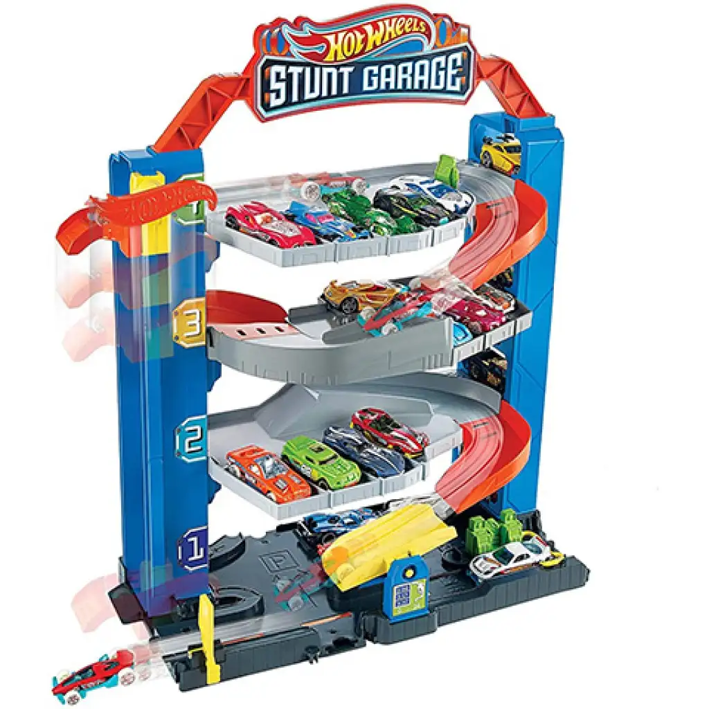 Hot Wheels Каскадерски гараж с писта и количка - Mattel изображение 2