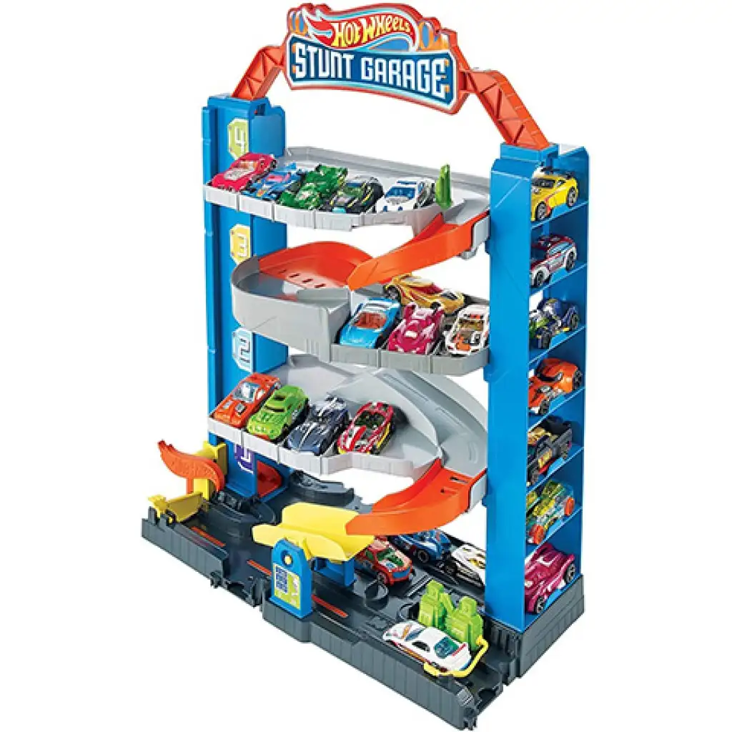Hot Wheels Каскадерски гараж с писта и количка - Mattel изображение 4