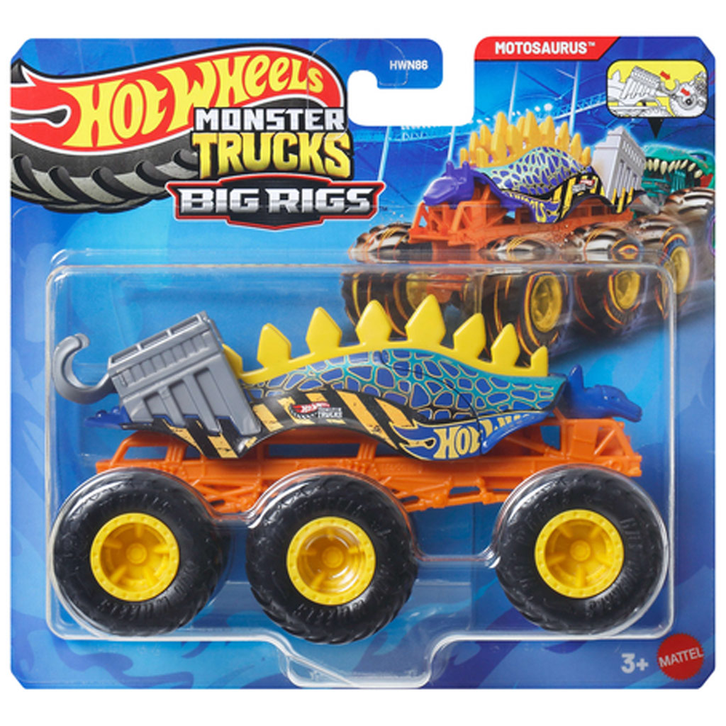 Hot Wheels Monster Trucks: Big Rigs четириколесен Motosaurus теглец 1/64 – Mattel изображение 1